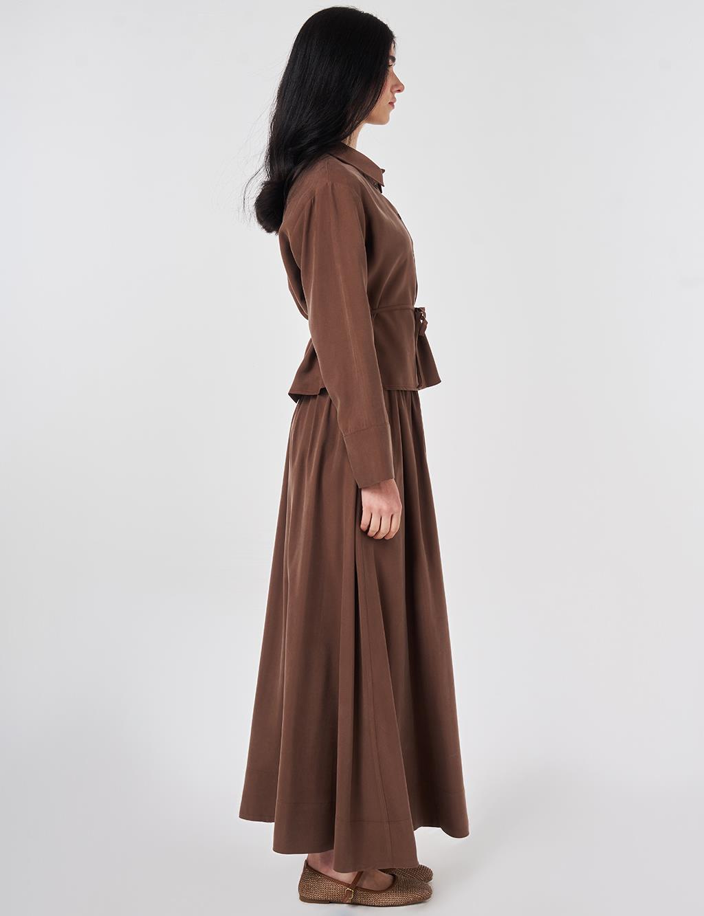 Hotfix Printed Skirt Set Chocolate