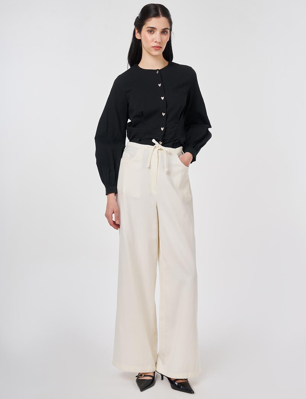 Drawstring Lyocell Trousers in Ecru