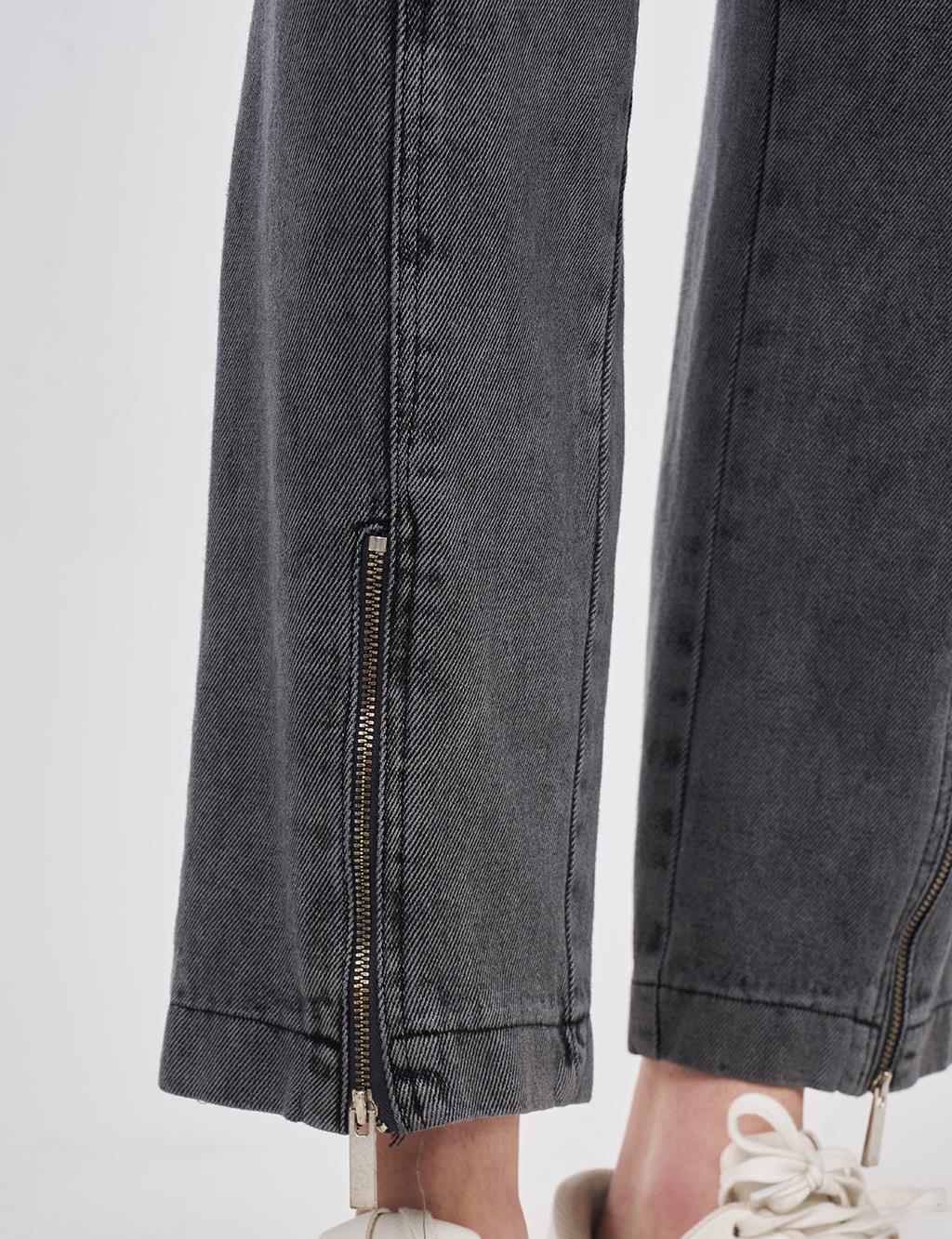 Washed Denim Trousers with Zippered Hems Gray