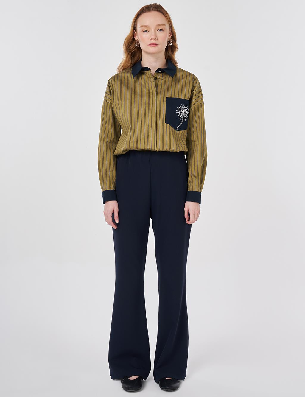 Basic Flared Trousers Dark Navy