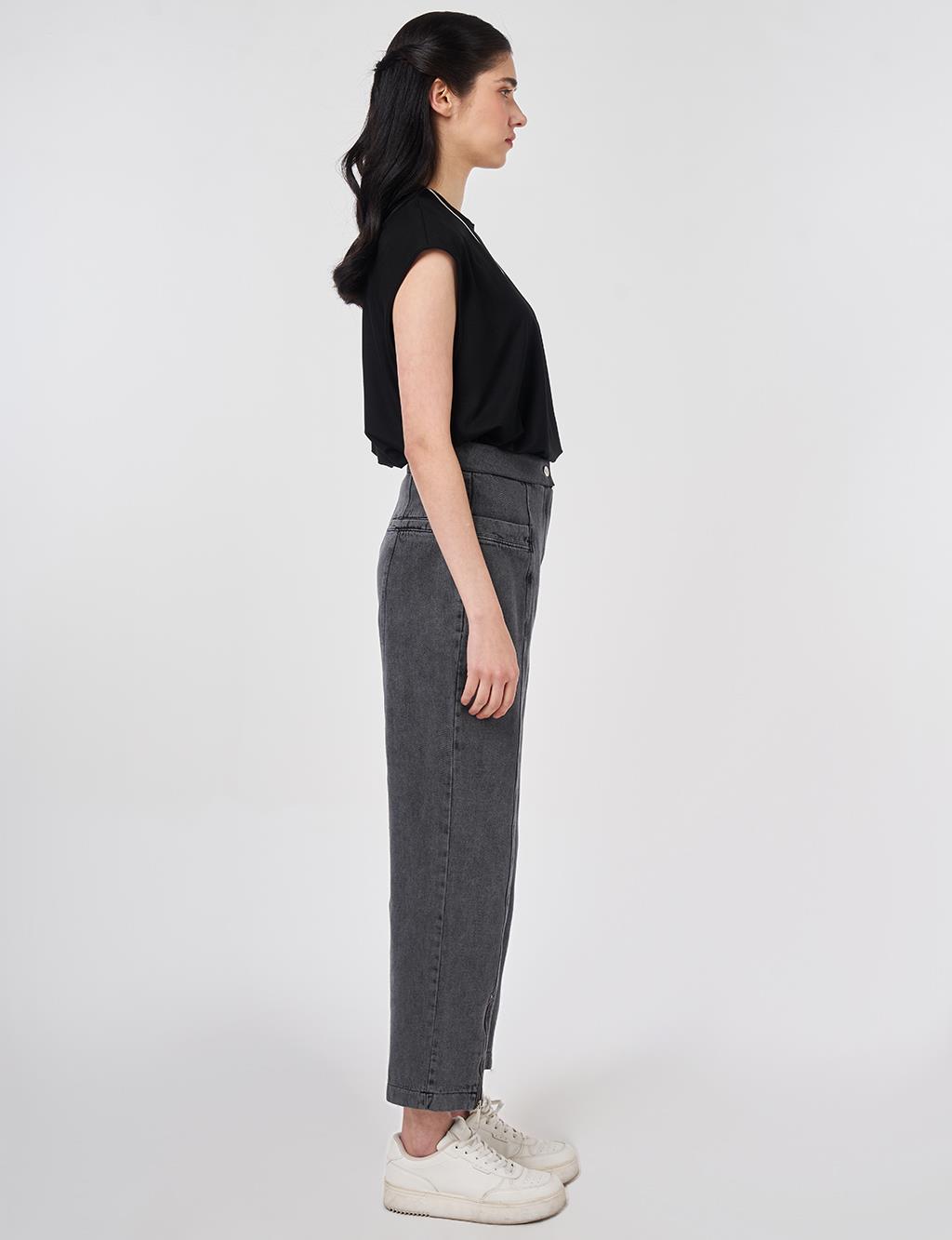 Washed Denim Trousers with Zippered Hems Gray