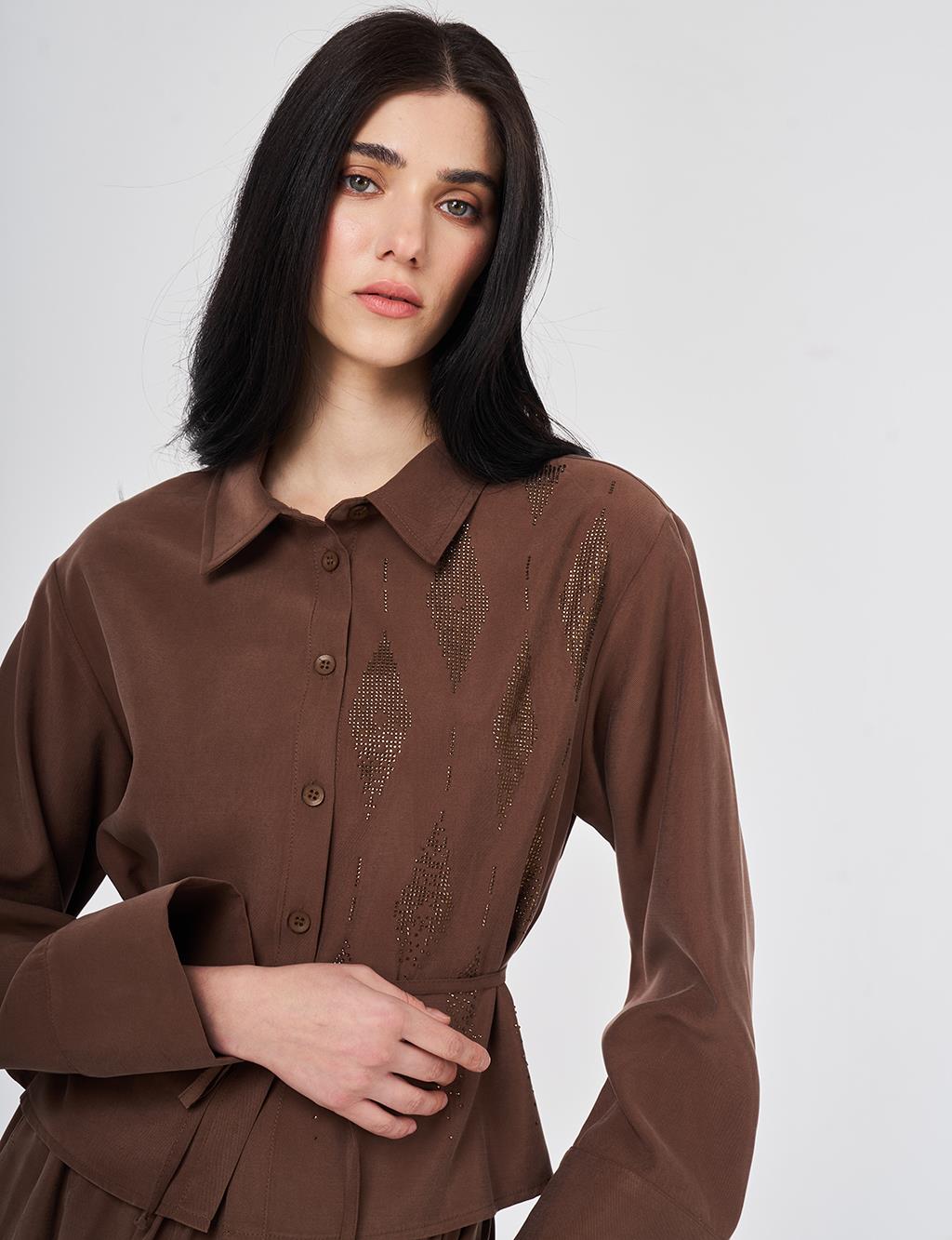 Hotfix Printed Skirt Set Chocolate