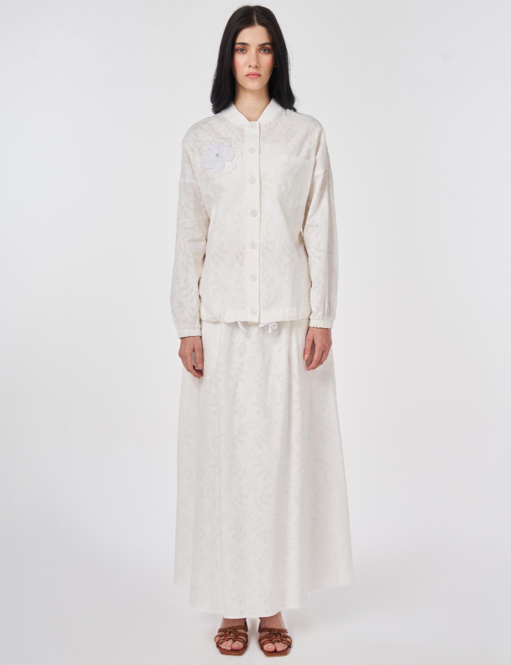 100% Cotton Floral Pattern Two-Piece Set Ecru