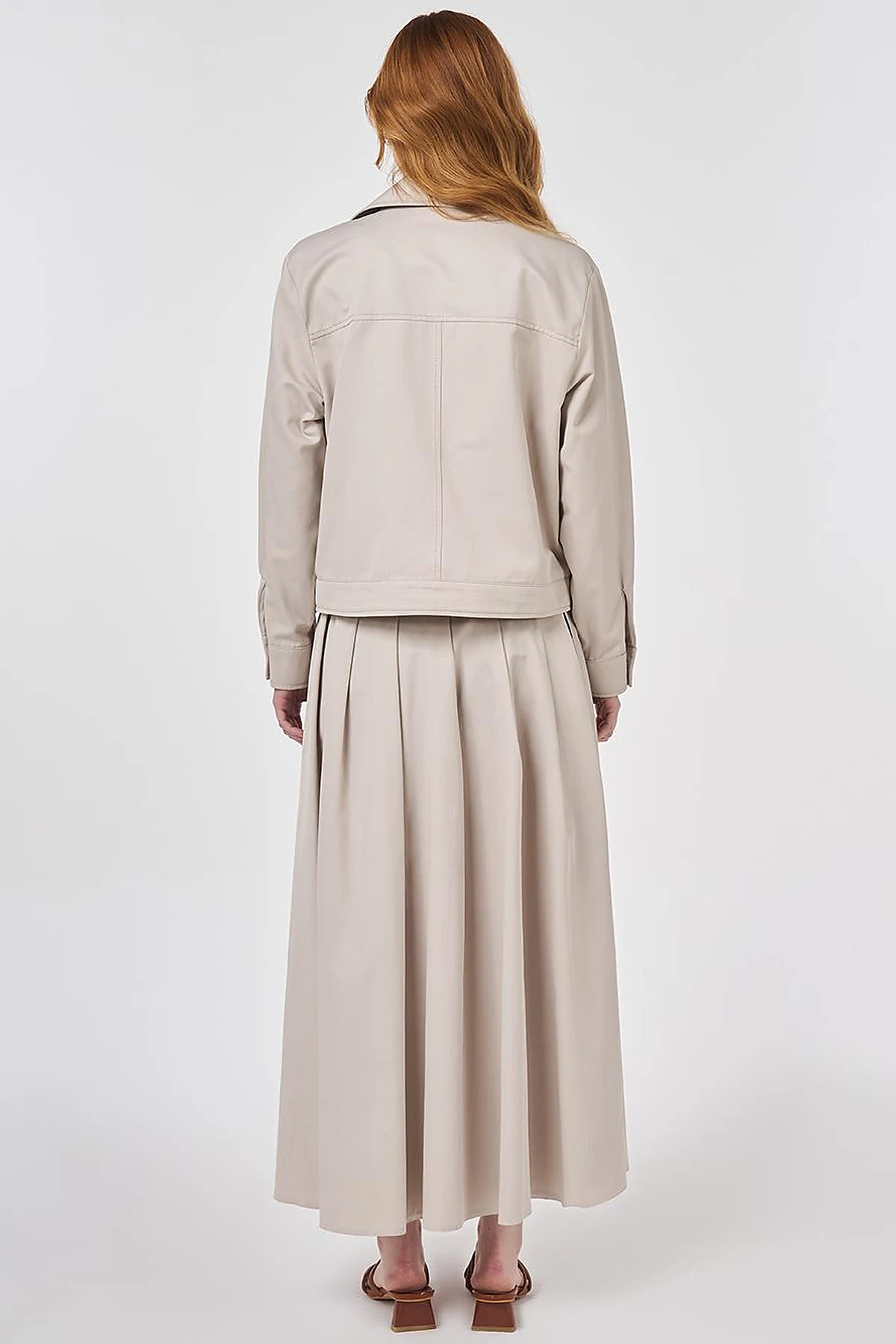 Embroidered Detail Skirt Set Stone