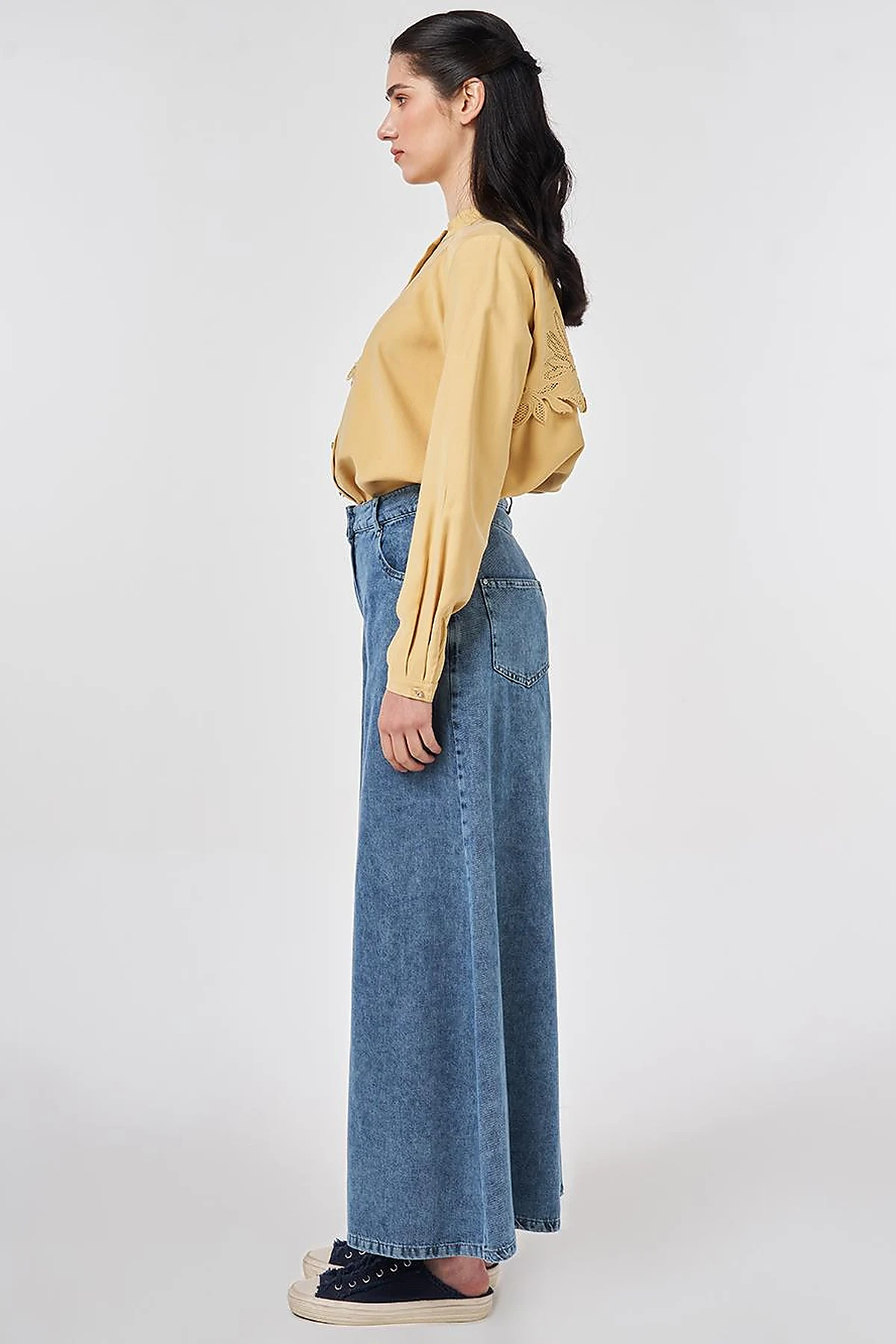 Washed Wide-Leg Denim Trousers Blue 