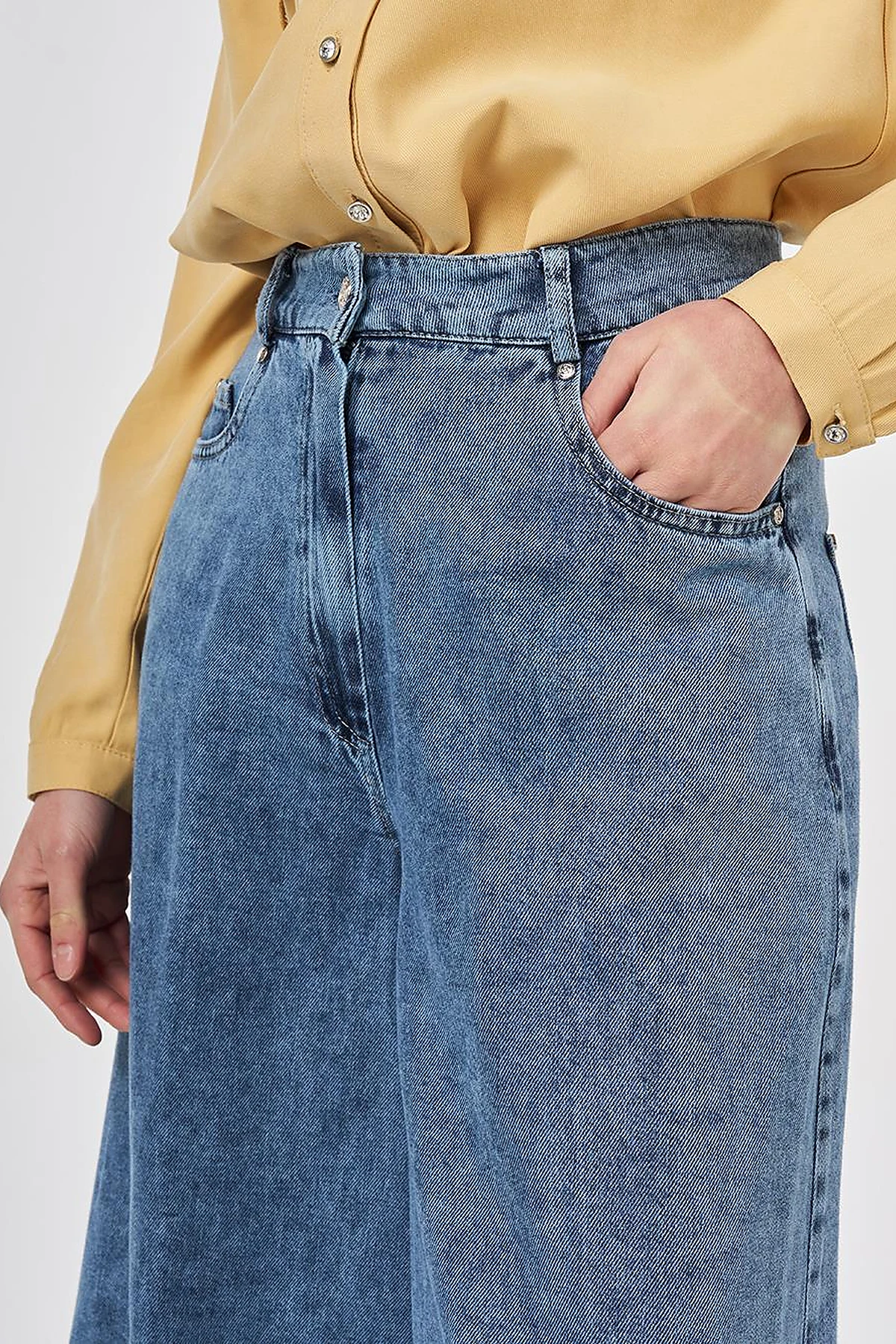 Washed Wide-Leg Denim Trousers Blue 