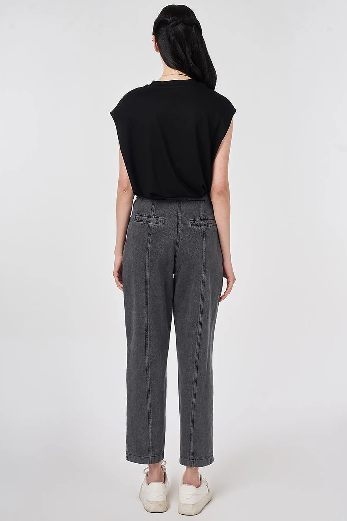 Yıkamalı Paçası Fermuarlı Denim Pantolon Gri 
