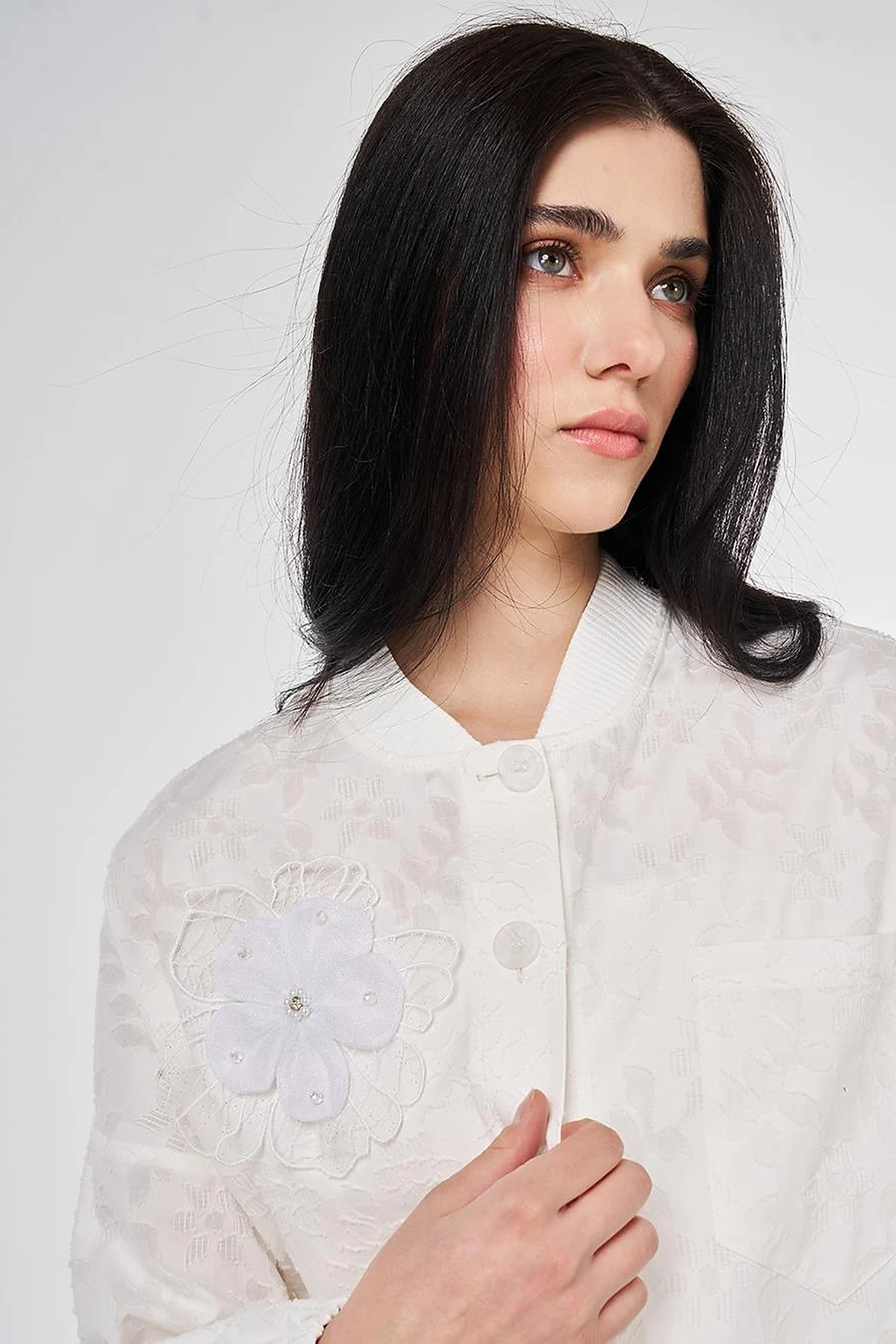 100% Cotton Floral Pattern Two-Piece Set Ecru