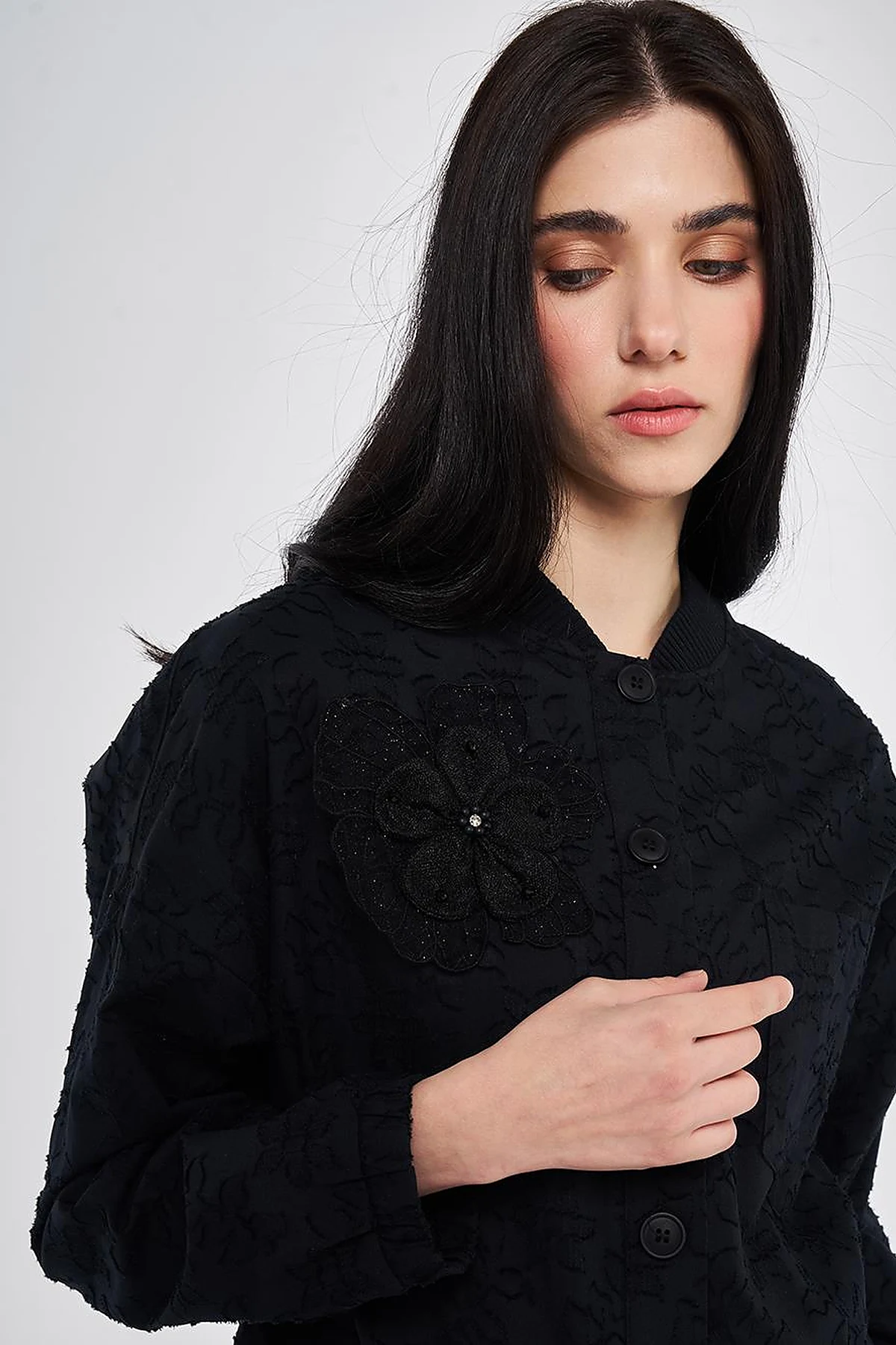 100% Cotton Floral Pattern Two-Piece Set Black