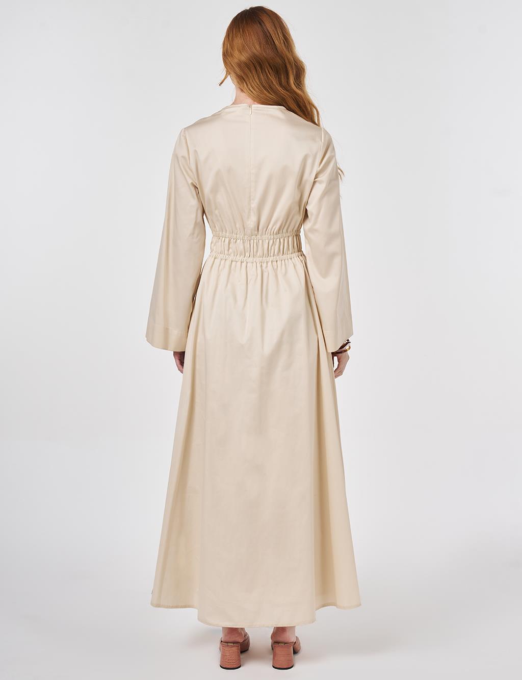 100% Cotton Maxi Dress with Waist Detail Cream