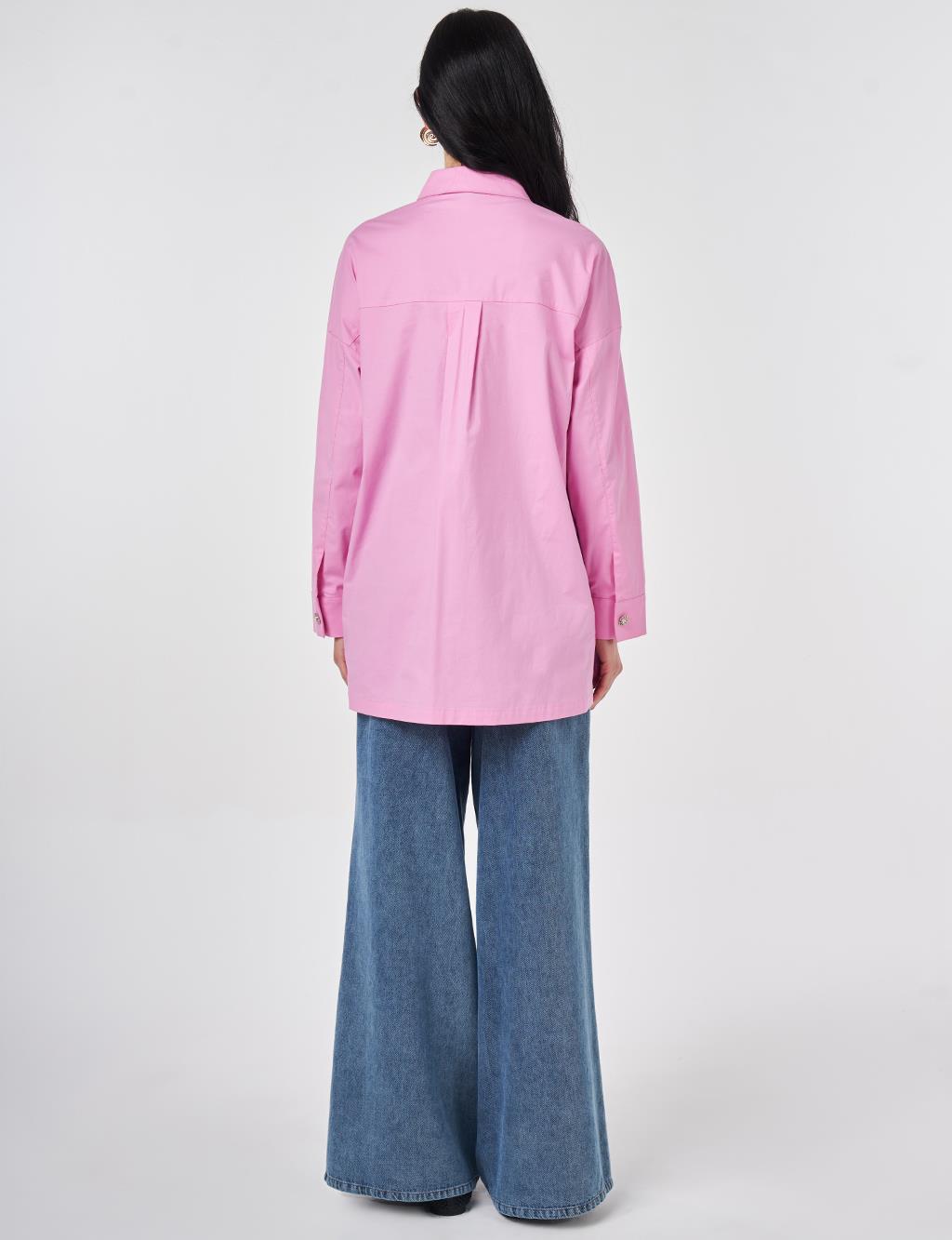 Applique Detailed Cotton Tunic Candy Pink