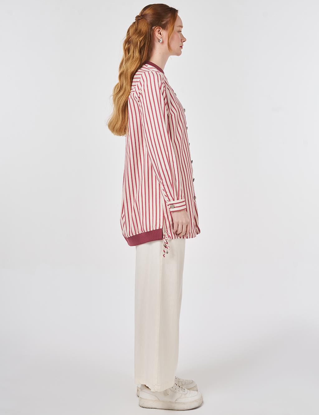 Striped Embroidered Cotton Tunic Ruby