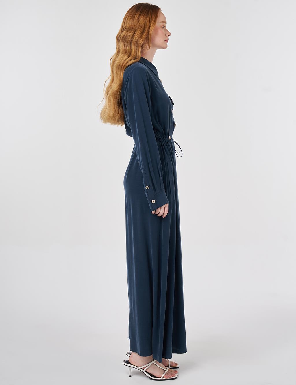 Waist Gathered Modal Dress Dark Navy