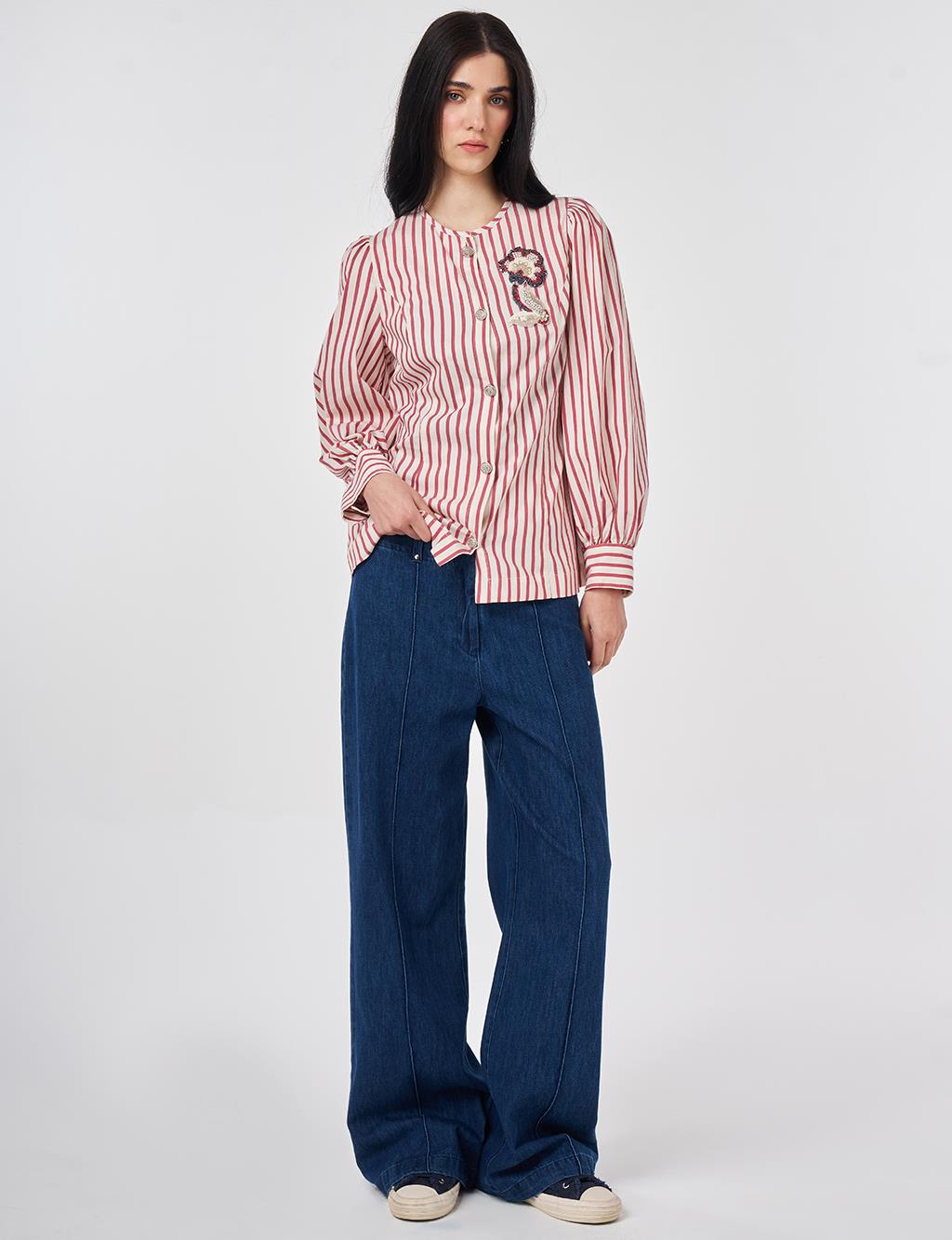 Shiny Buttoned Cotton Tunic Ruby