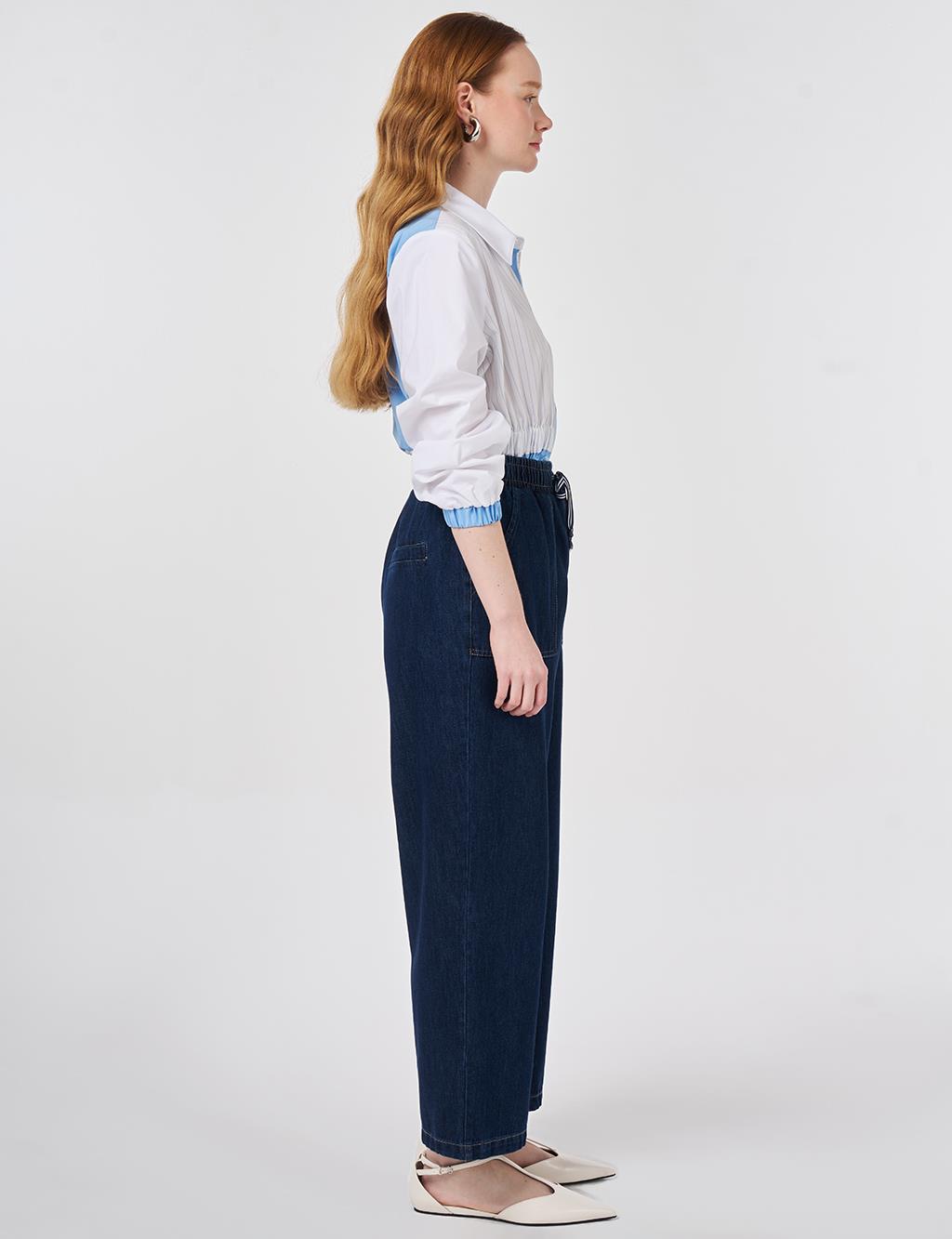 Denim Trousers with Bag Pockets Navy
