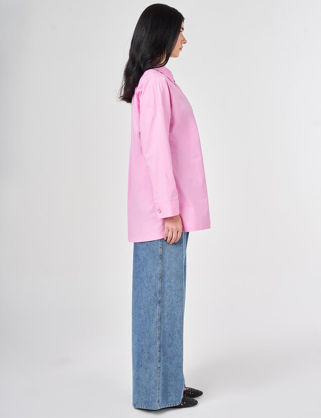 Applique Detailed Cotton Tunic Candy Pink