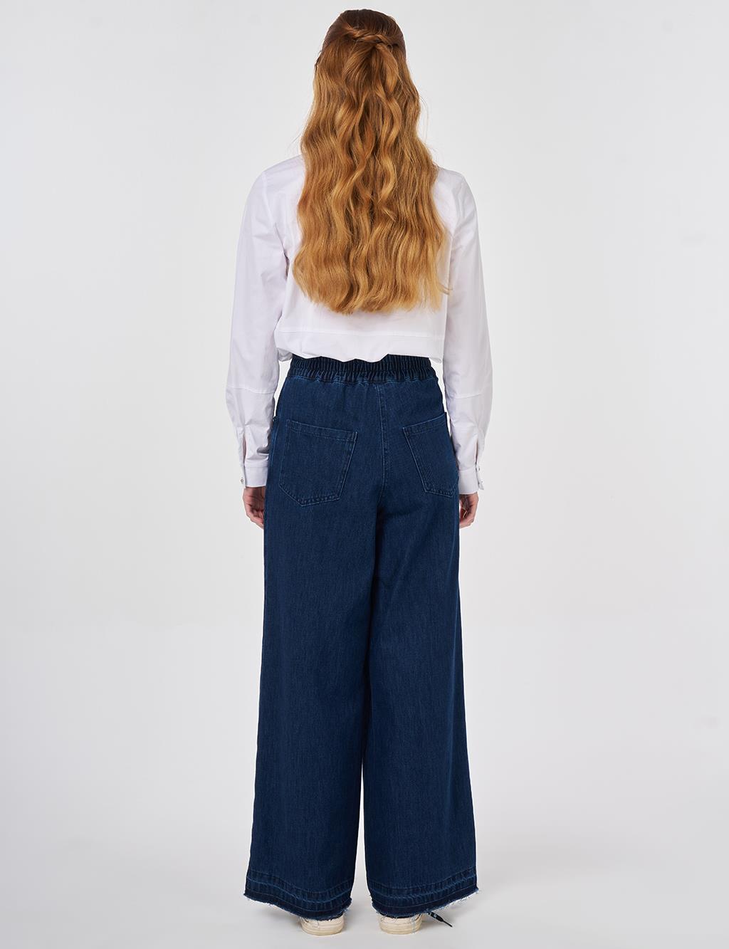 Elastic Waist Denim Pants Super Stone Wash