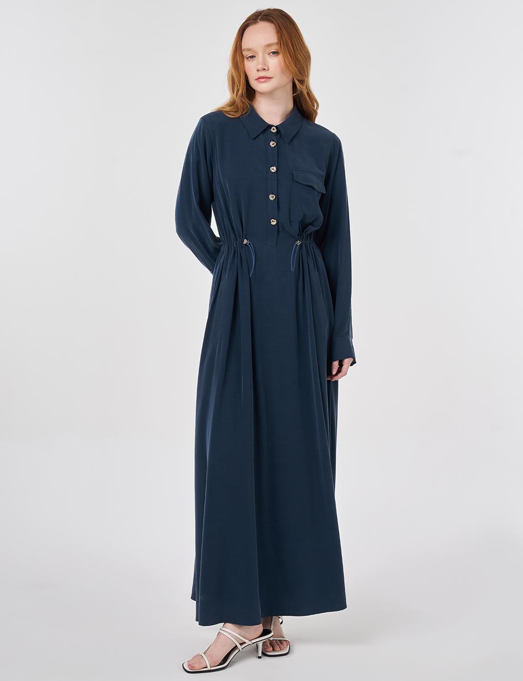 Waist Gathered Modal Dress Dark Navy