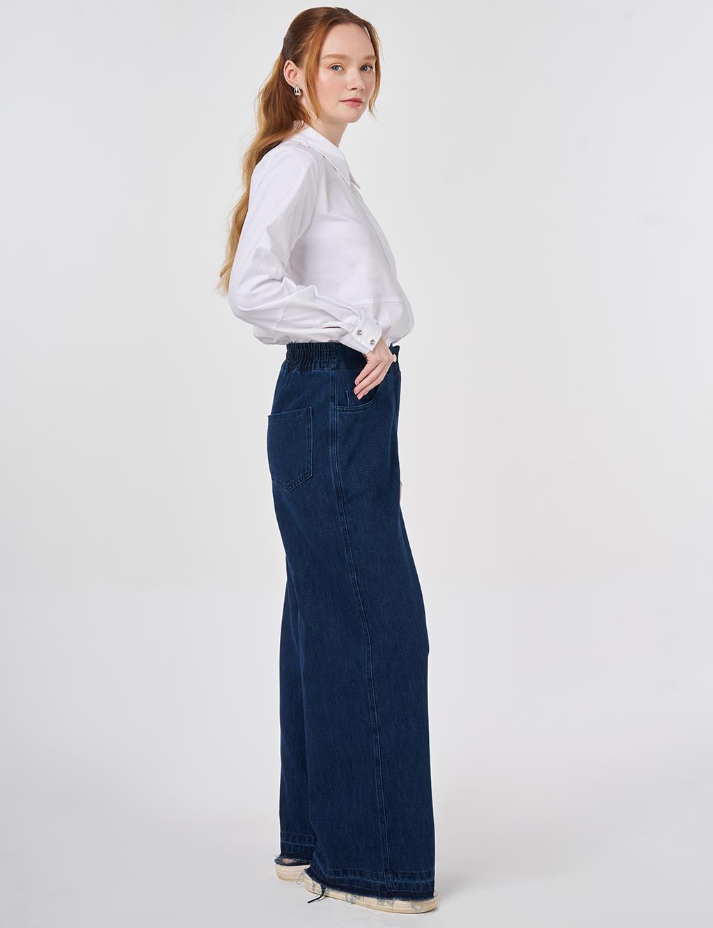 Elastic Waist Denim Pants Super Stone Wash