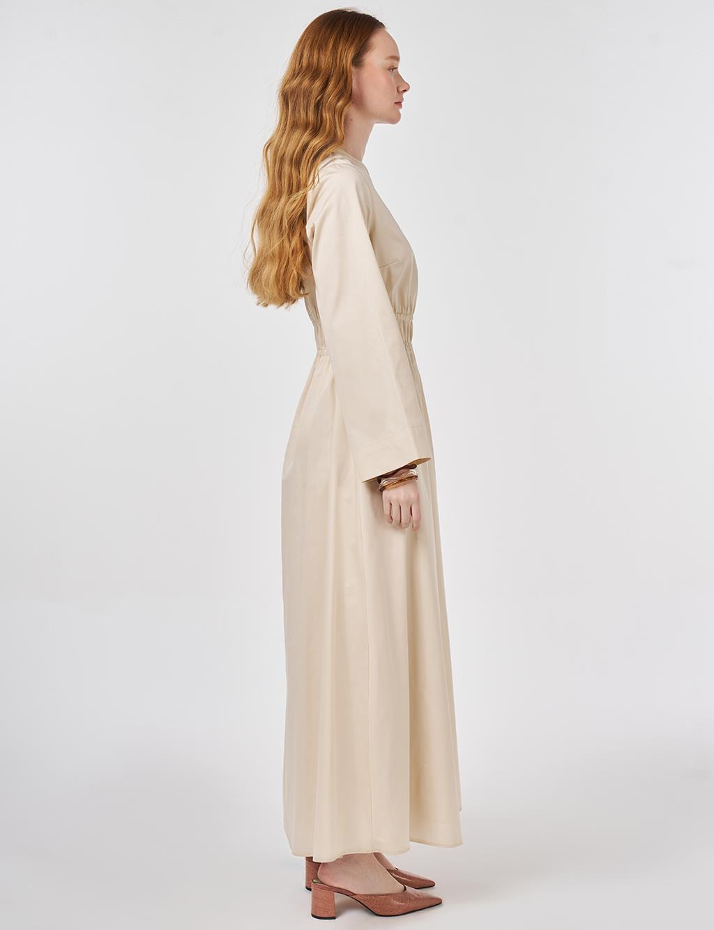 100% Cotton Maxi Dress with Waist Detail Cream