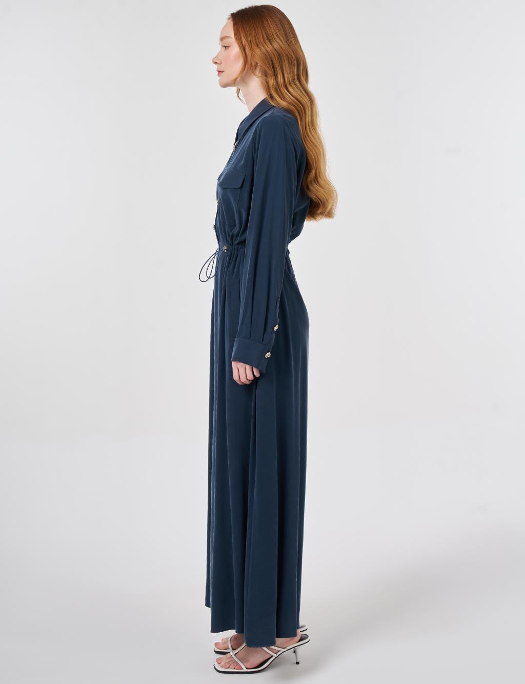 Waist Gathered Modal Dress Dark Navy