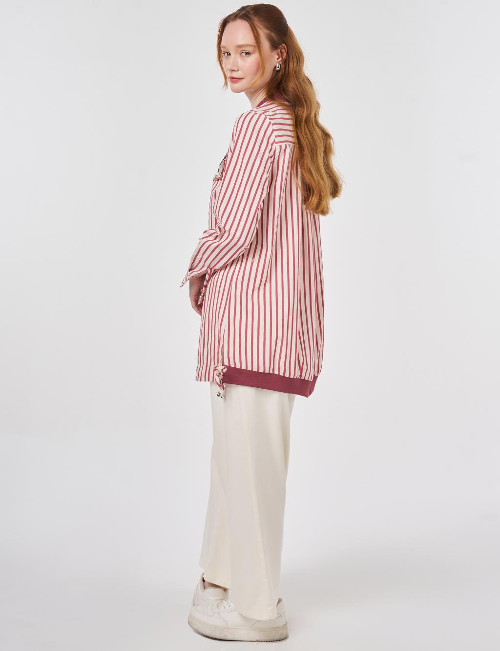 Striped Embroidered Cotton Tunic Ruby