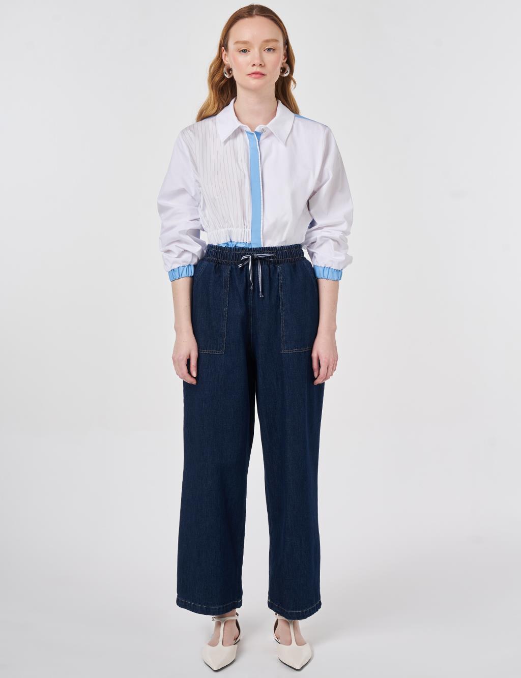 Denim Trousers with Bag Pockets Navy