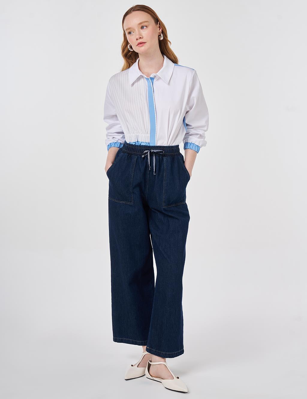 Denim Trousers with Bag Pockets Navy