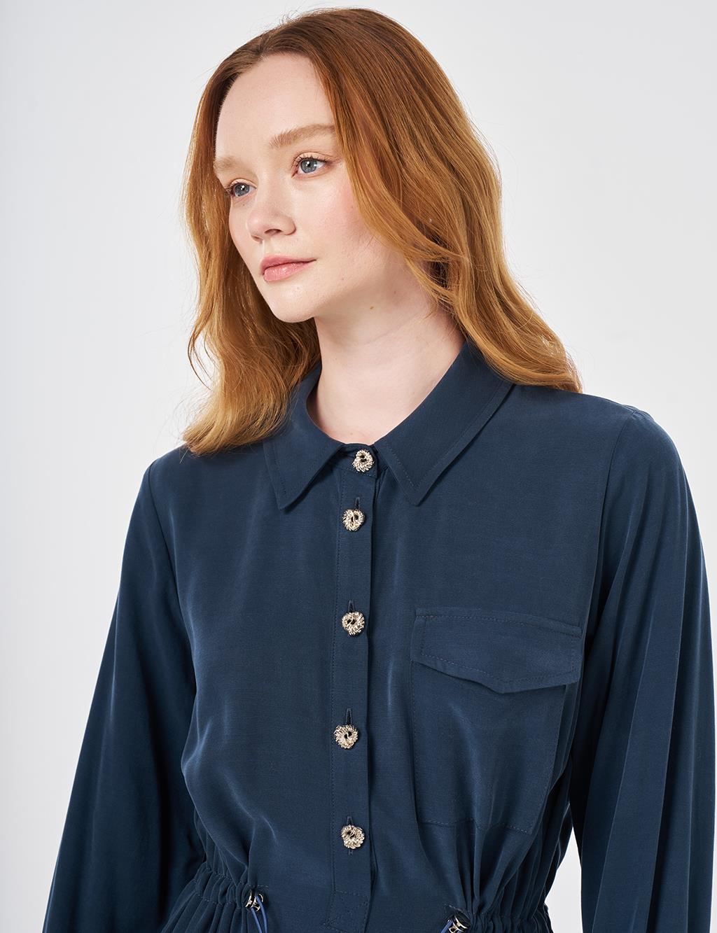 Waist Gathered Modal Dress Dark Navy