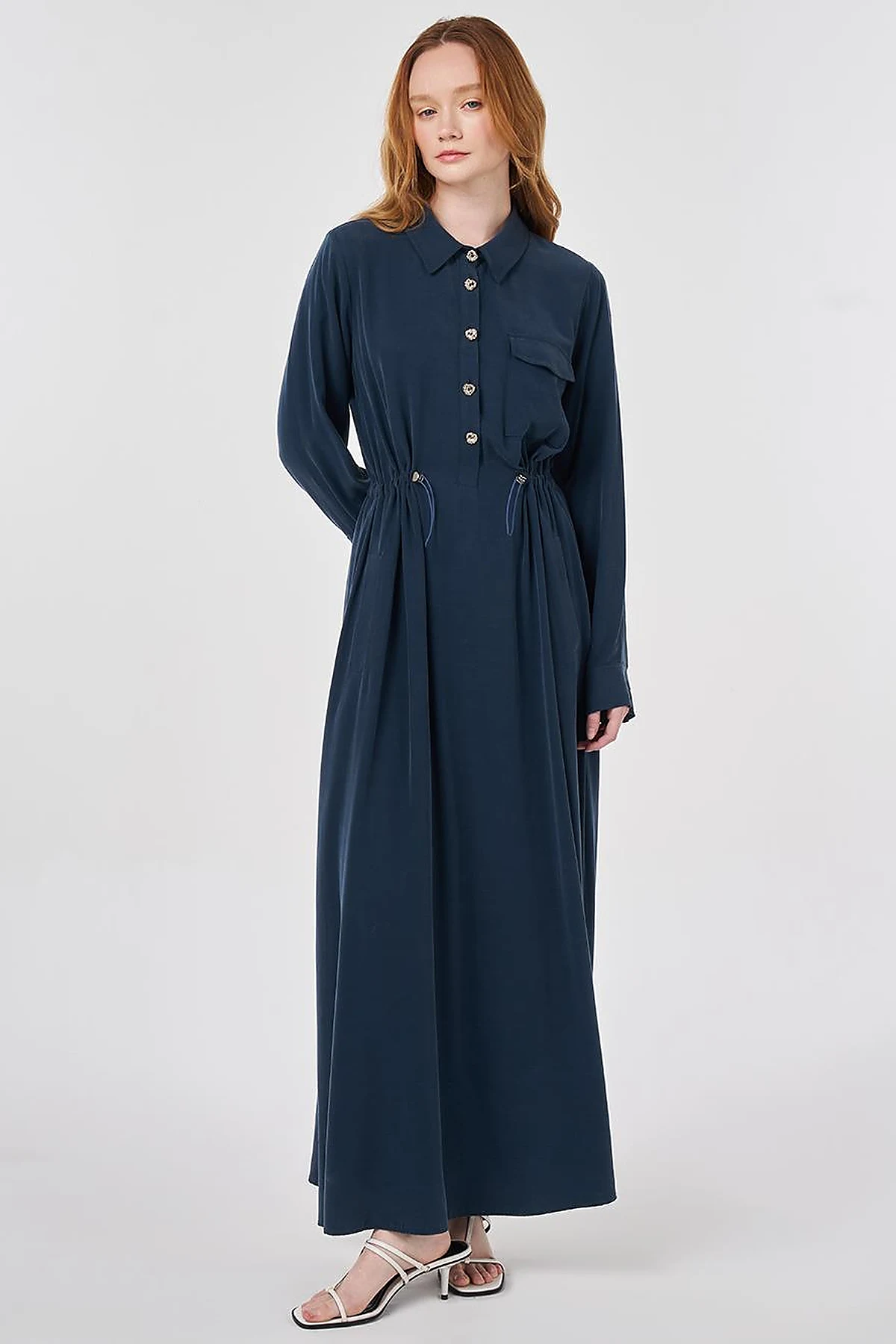 Waist Gathered Modal Dress Dark Navy