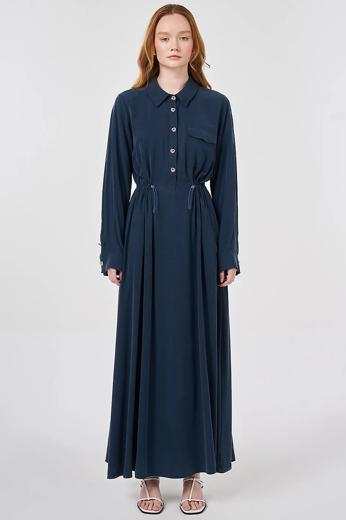 Waist Gathered Modal Dress Dark Navy
