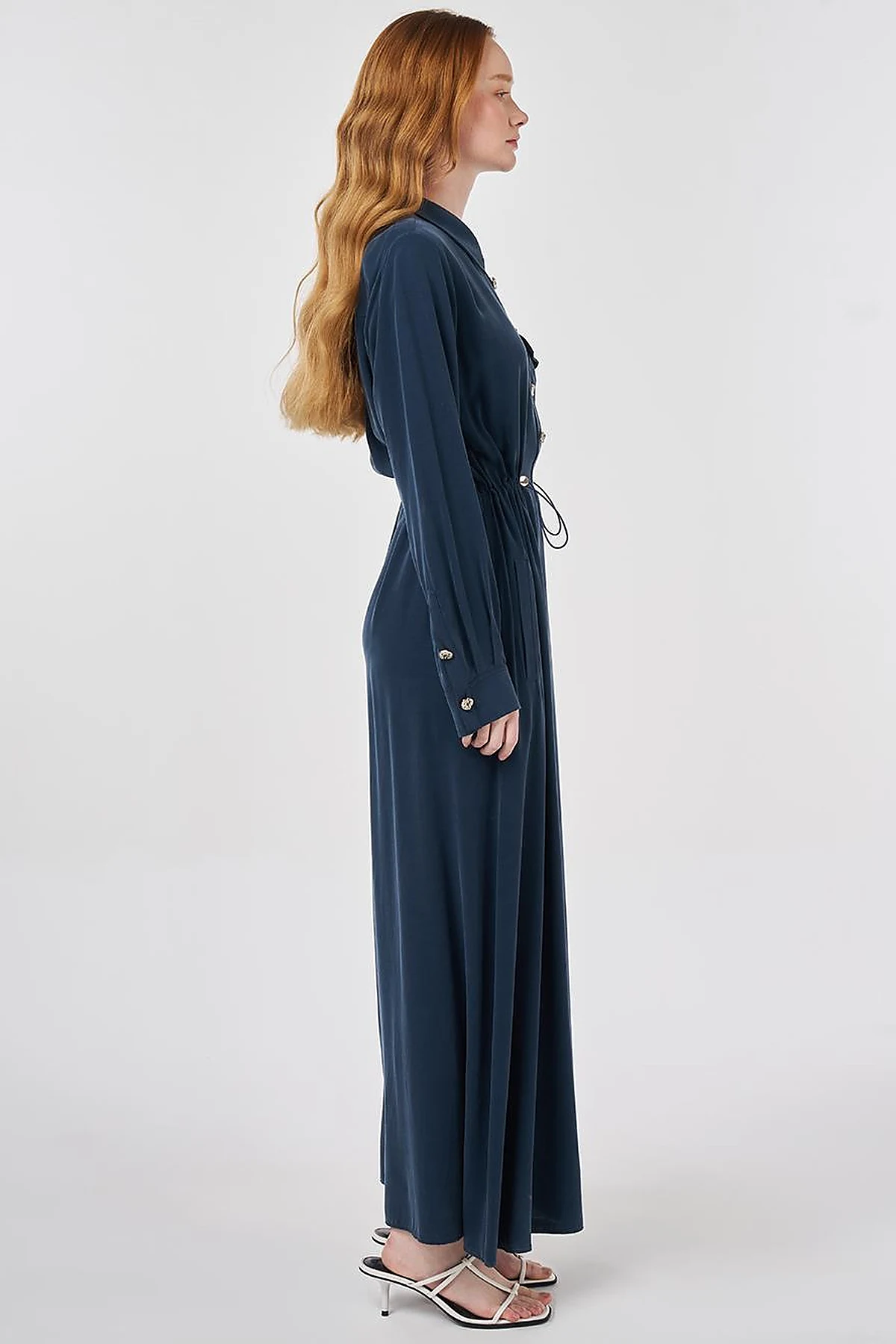 Waist Gathered Modal Dress Dark Navy