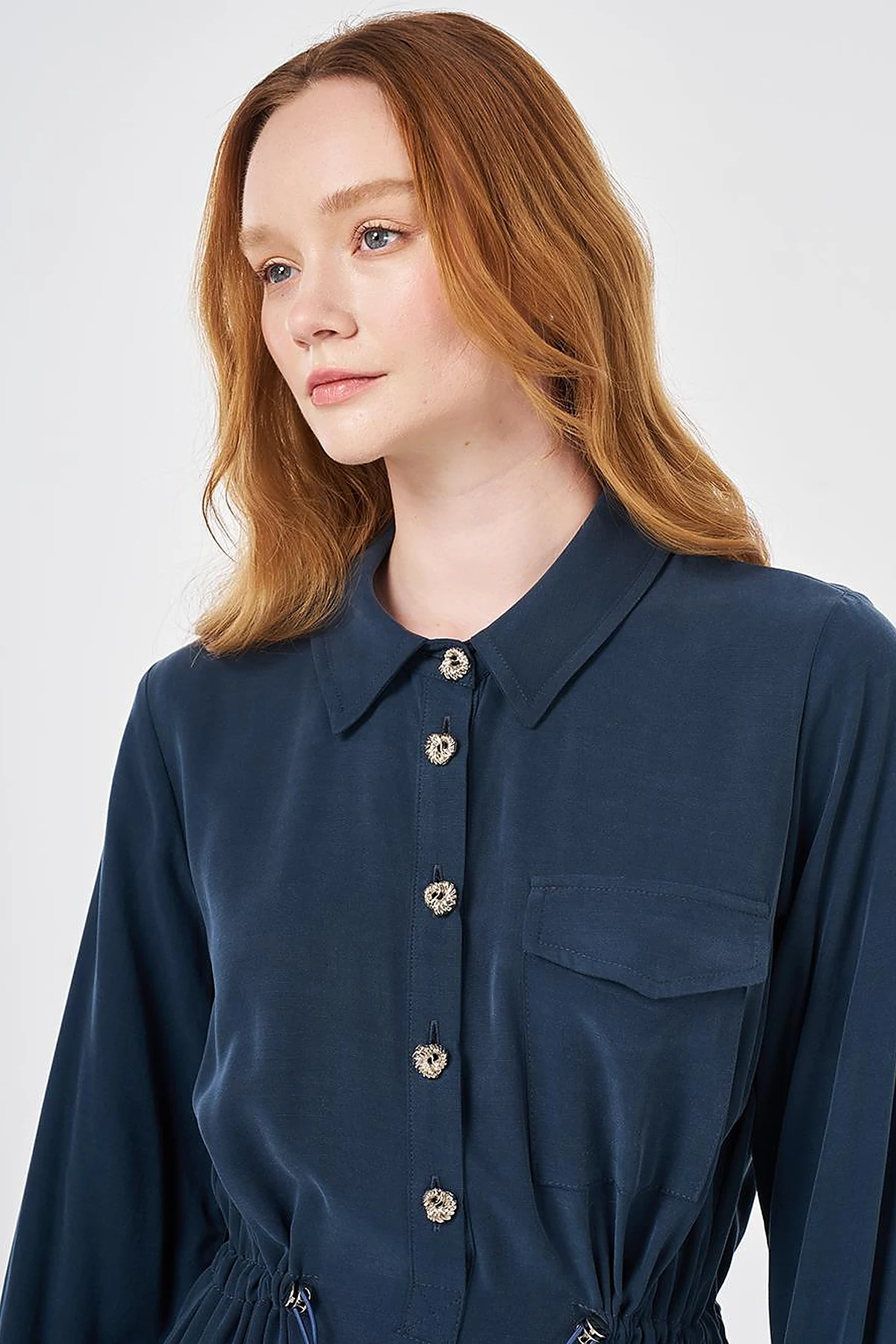 Waist Gathered Modal Dress Dark Navy