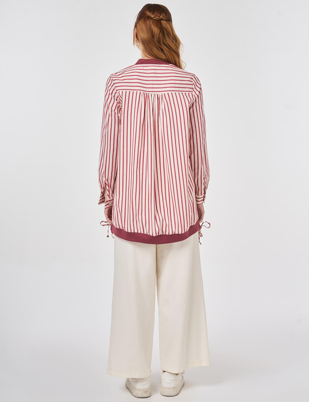 Striped Embroidered Cotton Tunic Ruby