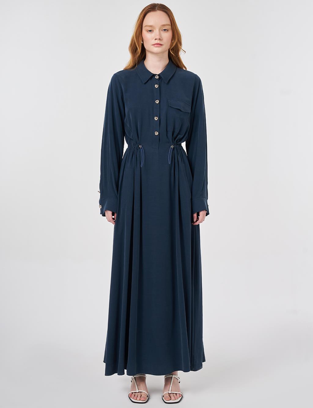 Waist Gathered Modal Dress Dark Navy