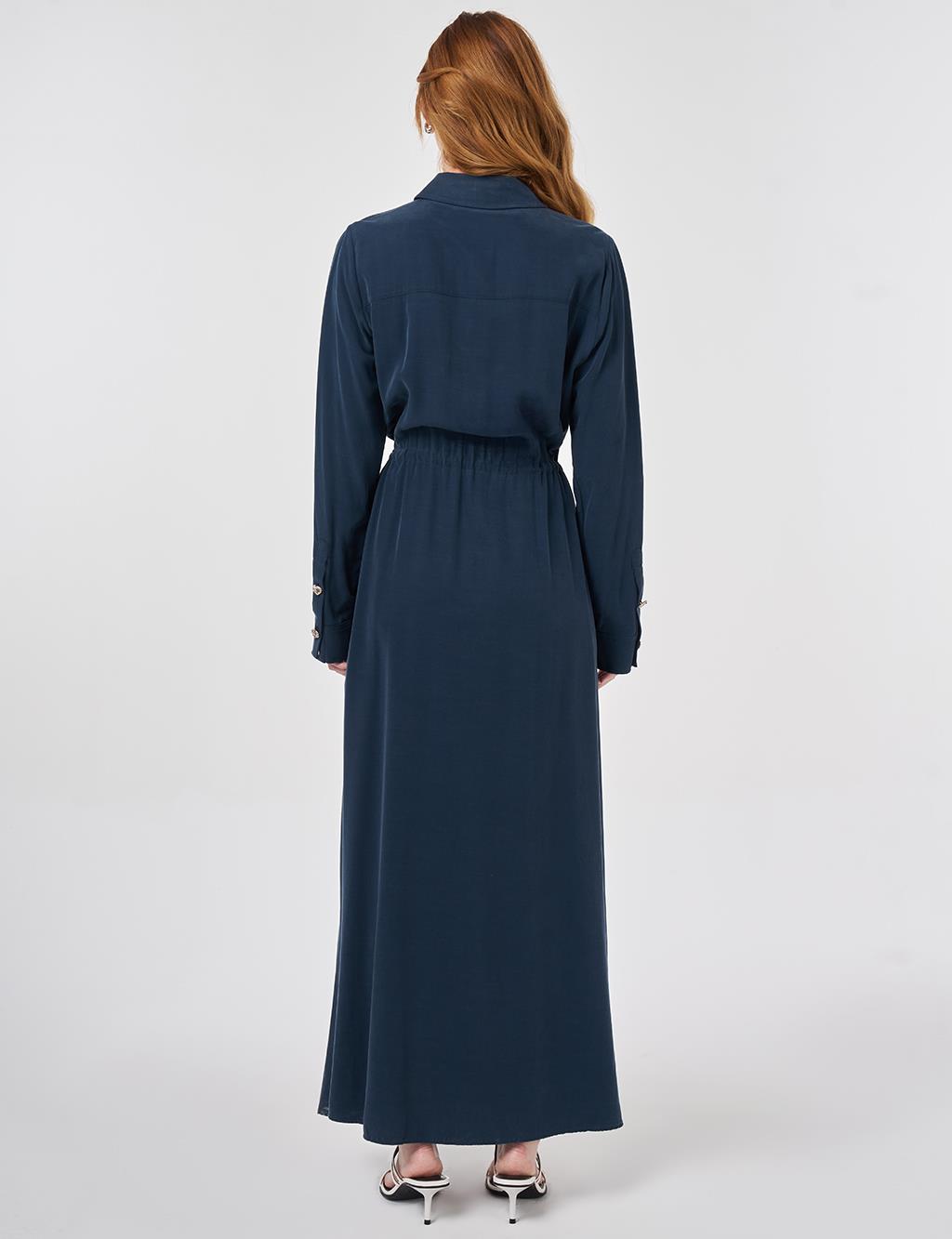 Waist Gathered Modal Dress Dark Navy