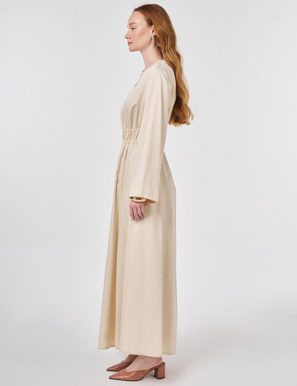 100% Cotton Maxi Dress with Waist Detail Cream