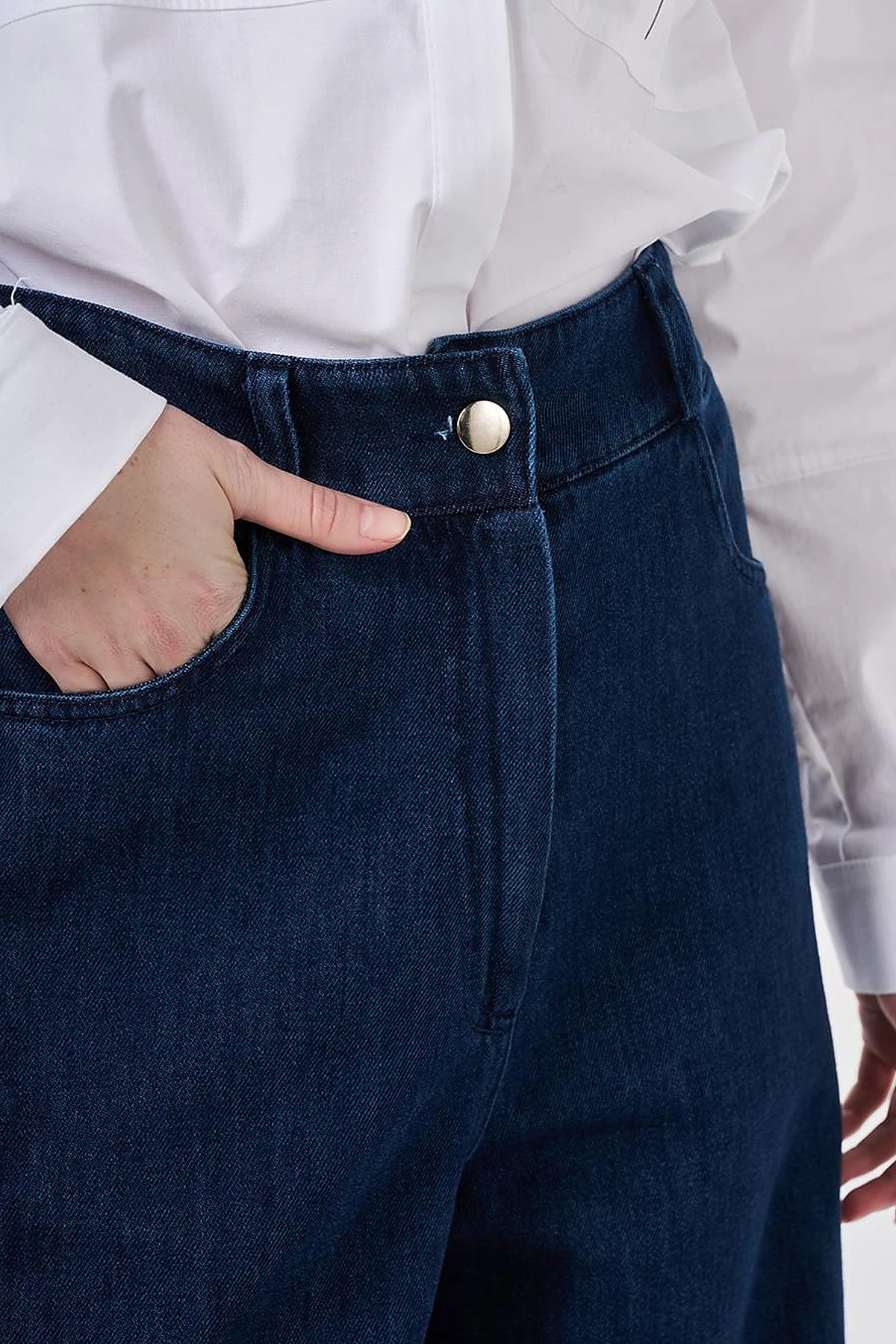 Washed Elastic-Waist Denim Trousers Navy 