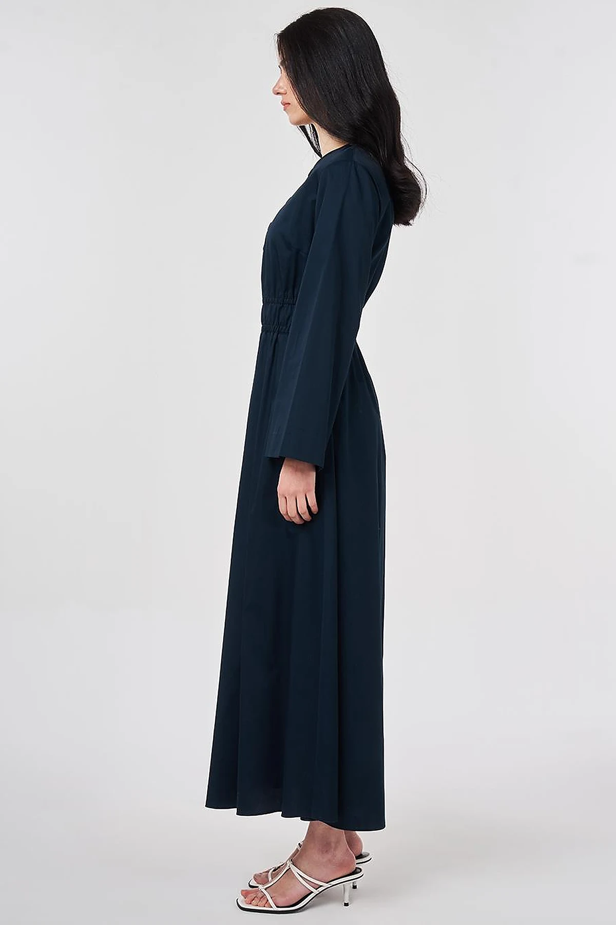100% Cotton Maxi Dress with Waist Detail Dark Navy