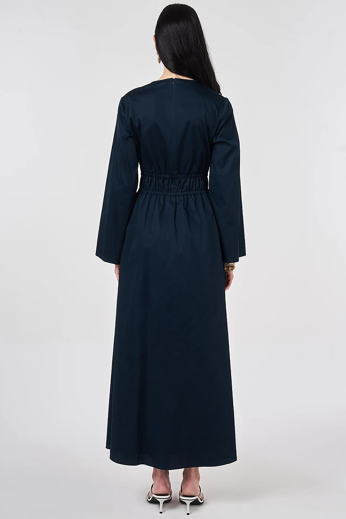 100% Cotton Maxi Dress with Waist Detail Dark Navy