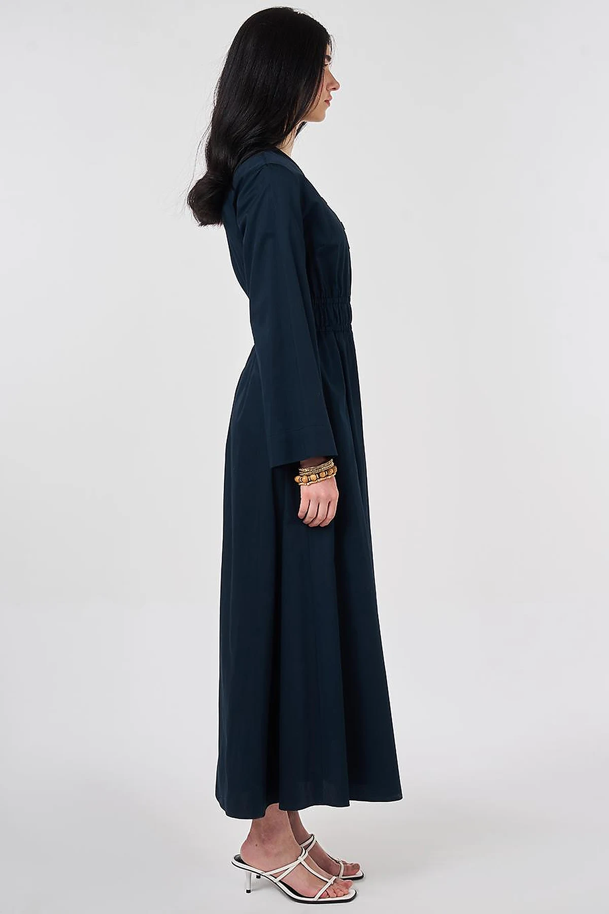 100% Cotton Maxi Dress with Waist Detail Dark Navy