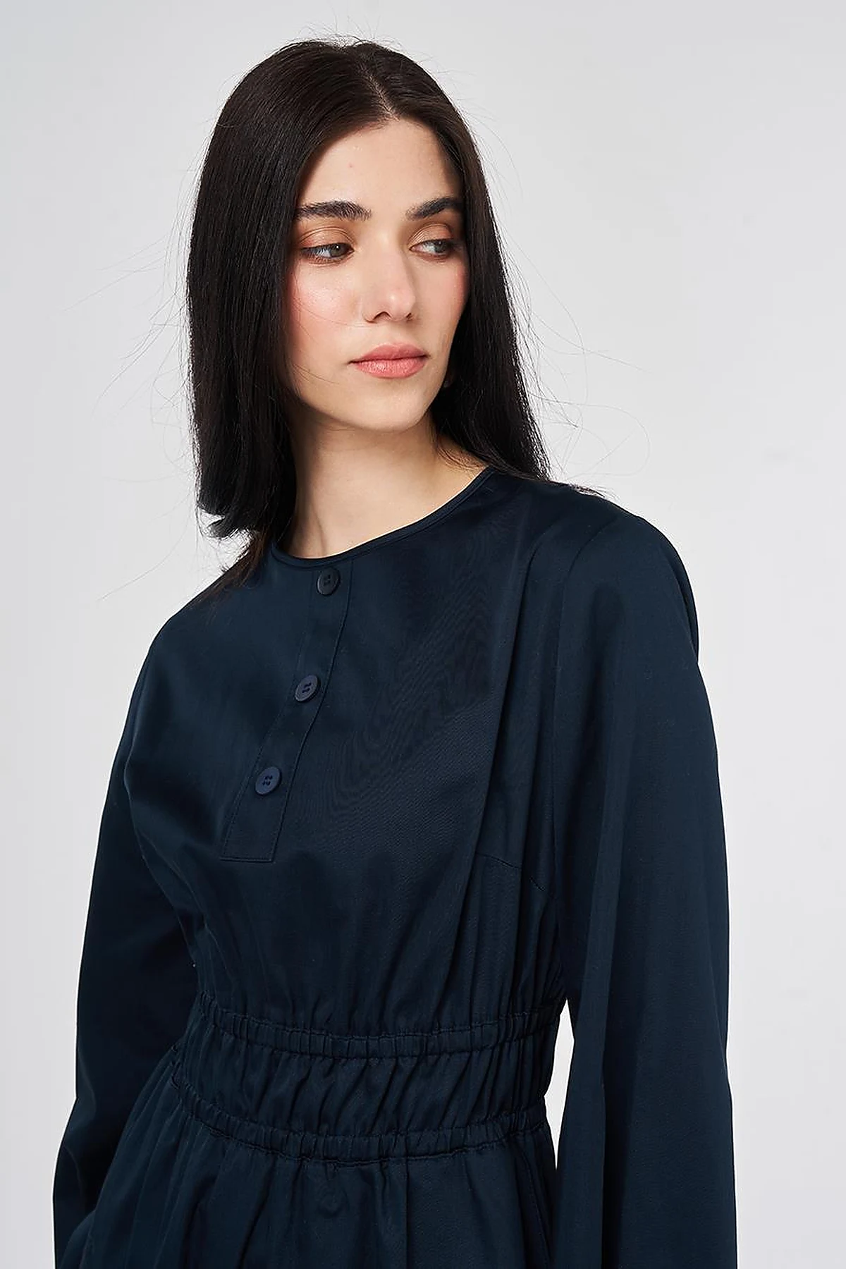 100% Cotton Maxi Dress with Waist Detail Dark Navy
