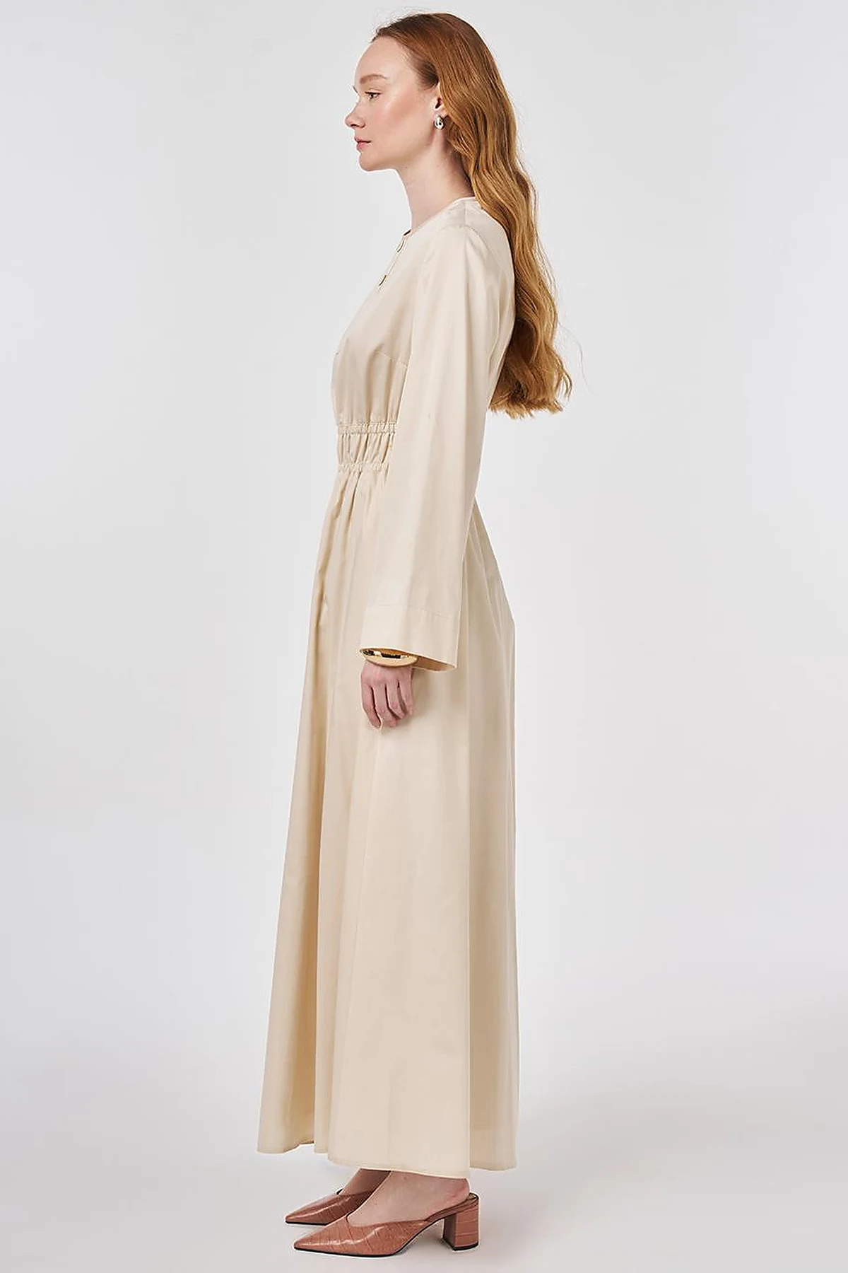 100% Cotton Maxi Dress with Waist Detail Cream