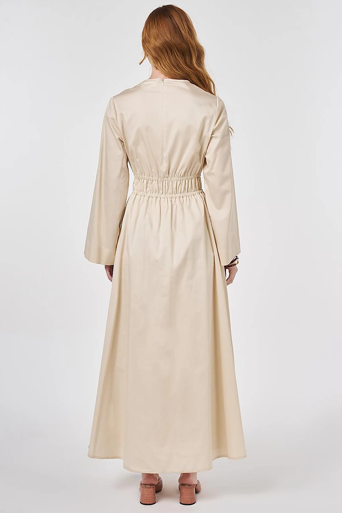100% Cotton Maxi Dress with Waist Detail Cream