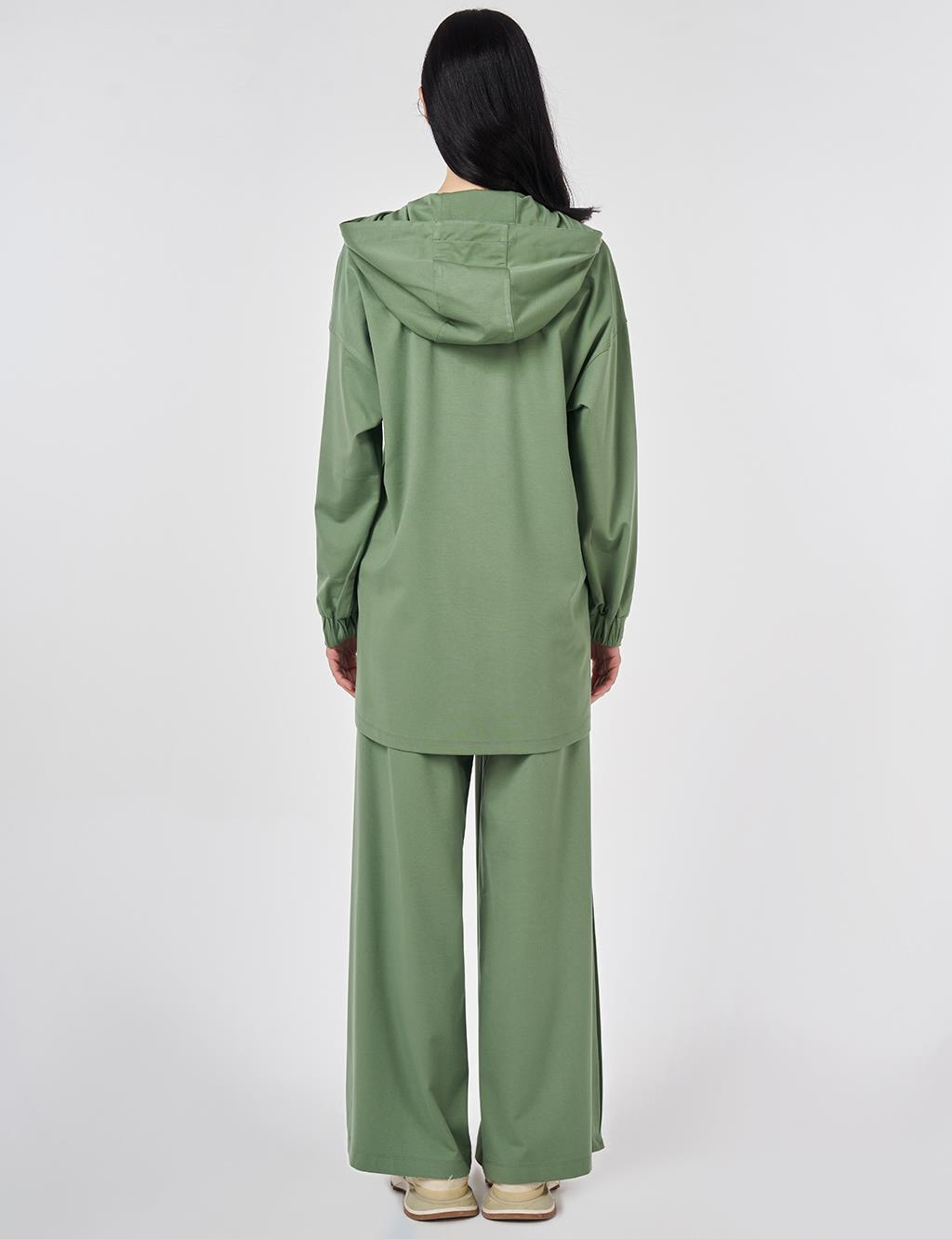 Two-Piece Set with Kangaroo Pocket Detail Moss Green