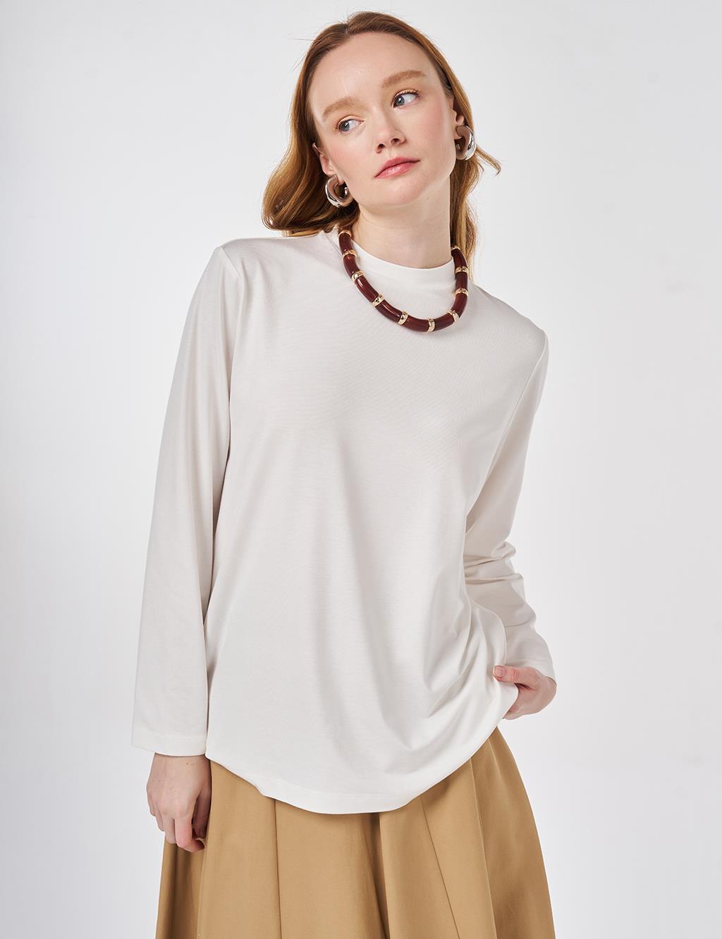 Stand-Up Collar Viscose Blouse Ecru