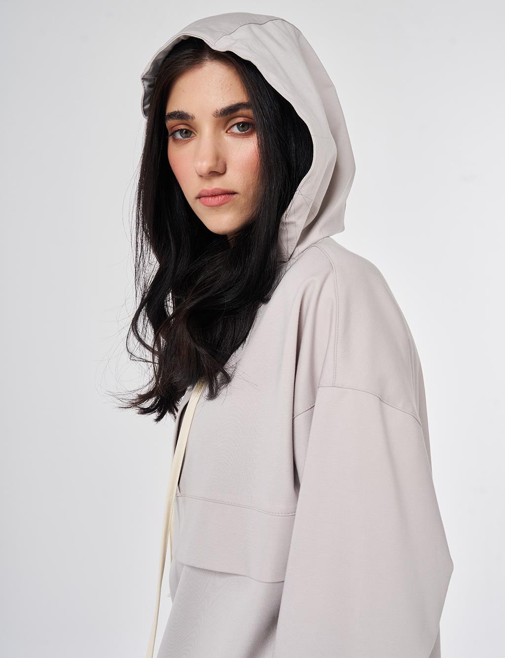 Two-Piece Set with Kangaroo Pocket Detail Light Gray