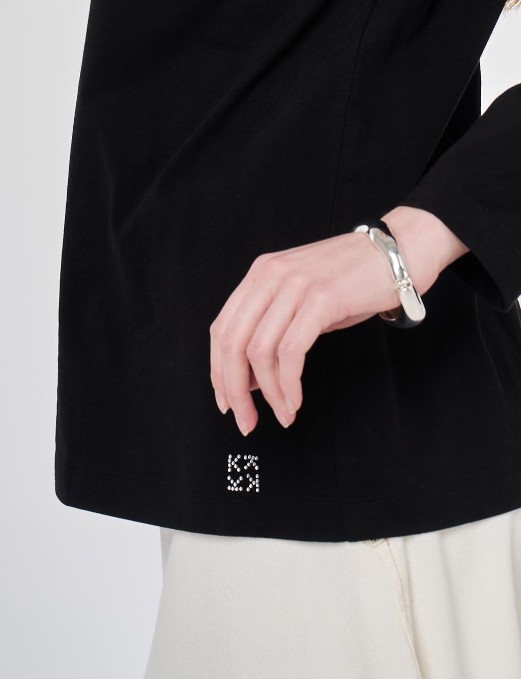 Stand-Up Collar Viscose Blouse Black