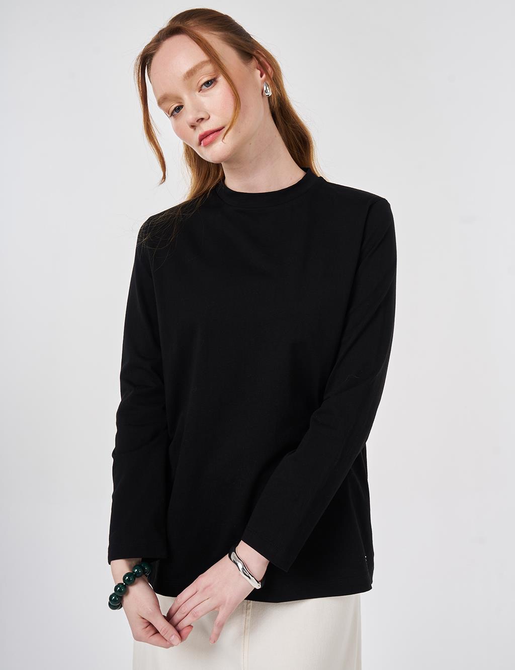 Stand-Up Collar Viscose Blouse Black