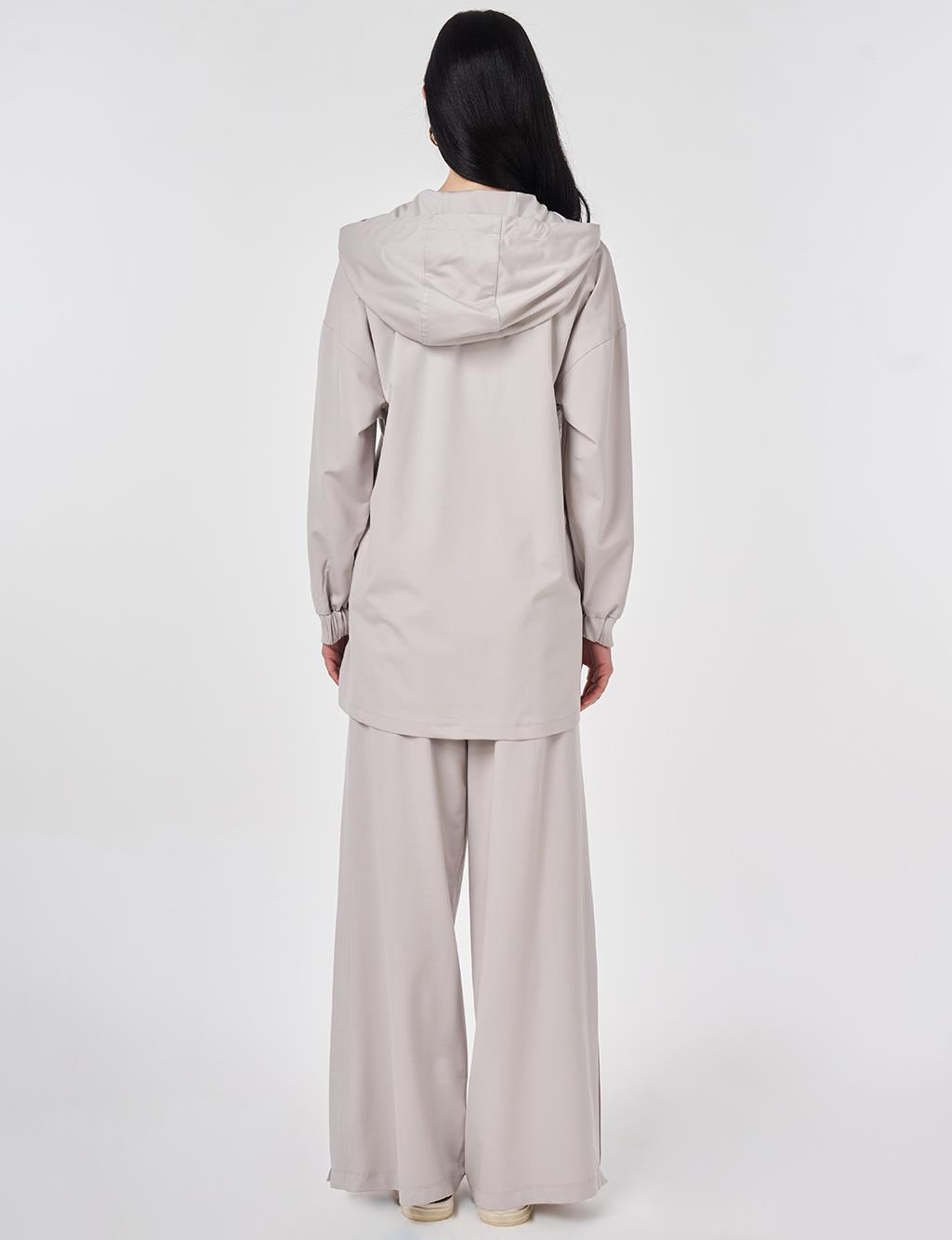 Two-Piece Set with Kangaroo Pocket Detail Light Gray